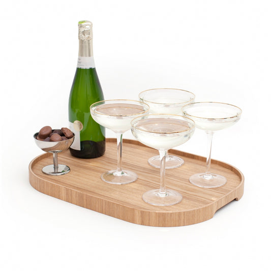Bosign Serving Tray CurveLine Design Large Antislip Willow Wood Surface And High Sides