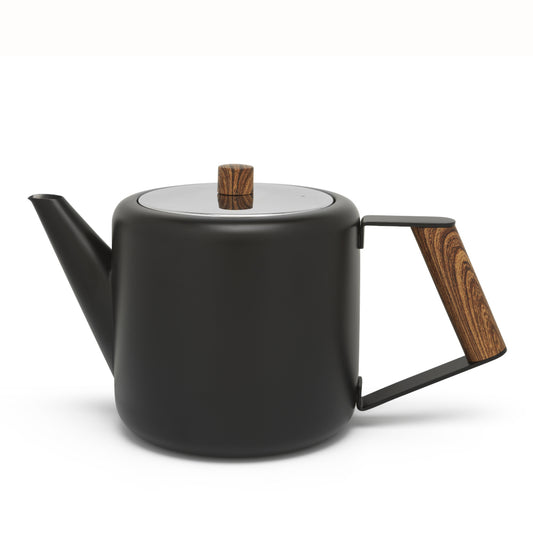 Bredemeijer Teapot Double Wall Duet Boston Design 1.1L in Matt Black With Wood Look Fittings