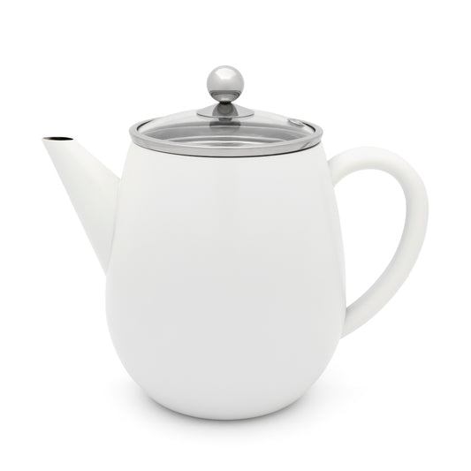 Bredemeijer Teapot Double Wall Duet Design Eva 1.1L in Gloss White With Stainless Steel Lid