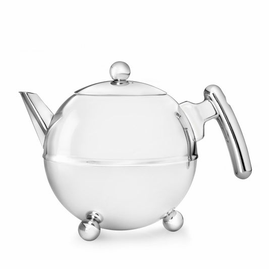 Bredemeijer Teapot Double Wall Bella Ronde Design 0.75L in Polished Steel Finish With Chrome Fittings