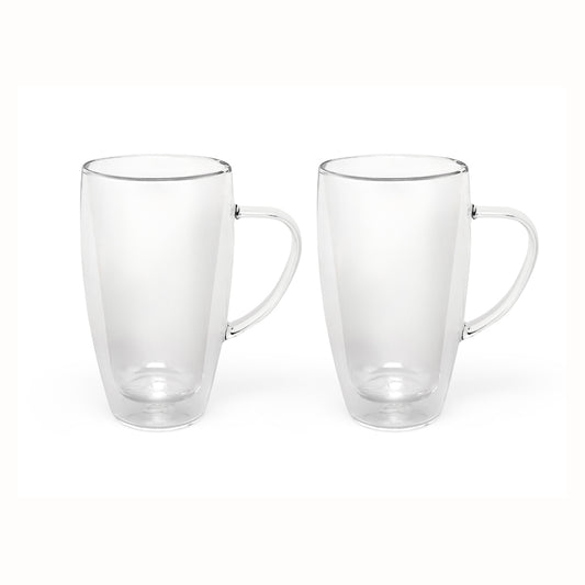 Bredemeijer Double Wall Glass Mug for Coffee or Tea Medium 320ml With Handle in a Set of 2