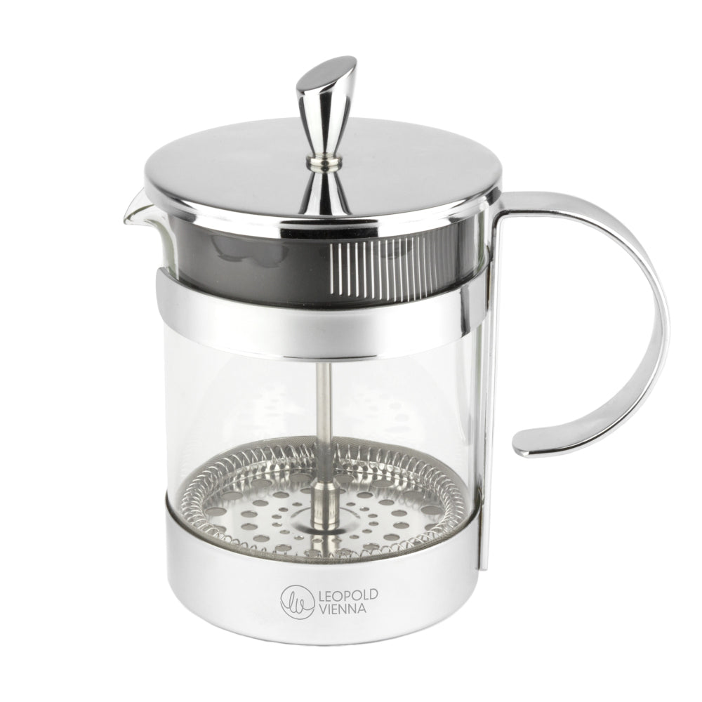 Leopold Vienna Cafetiere Coffee & Tea Maker Luxe 600ml Borosilicate Glass Body With Stainless Steel Holder
