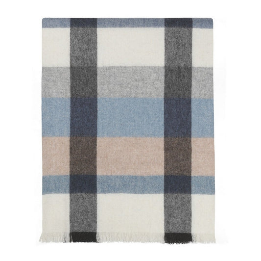 Elvang Denmark Intersection Throw In Ocean Blue/White/Grey In 50% Alpaca & 40% Sheep Wool 130x190cm