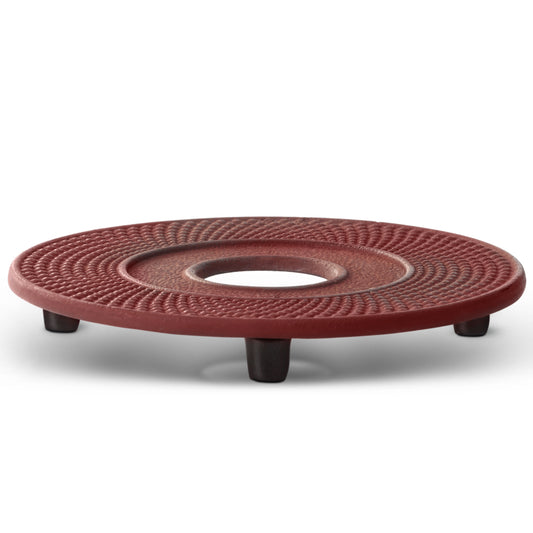 Bredemeijer Drink Coaster or Table Trivet Xilin Design Cast Iron in Red With Rubber Feet