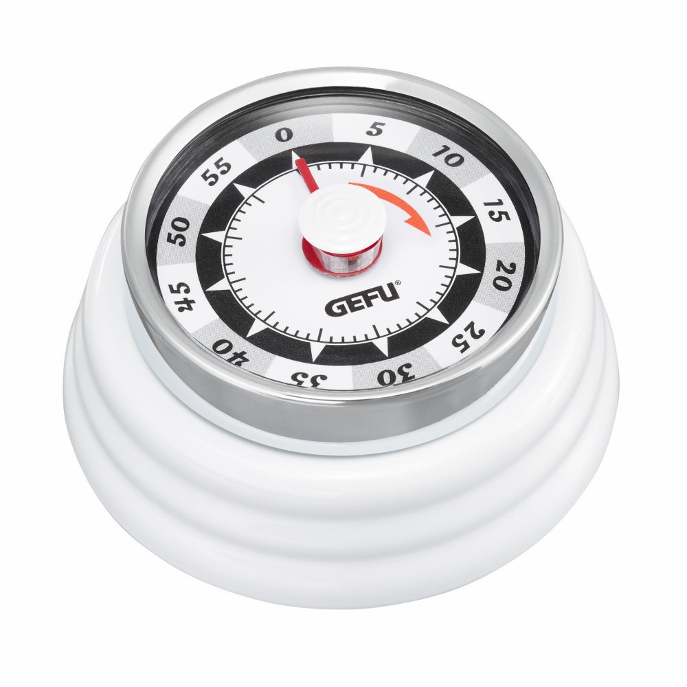 Gefu Timer Mechanical Operation Retro Design With Magnetic Back In White