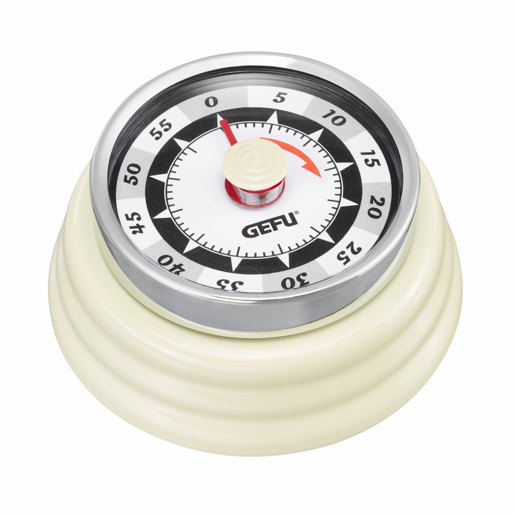 Gefu Timer Mechanical Operation Retro Design With Magnetic Back In Off-White