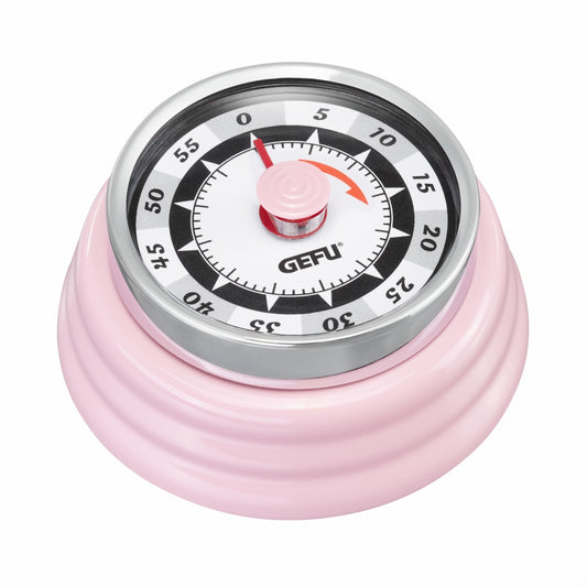 Gefu Timer Mechanical Operation Retro Design With Magnetic Back In Pink