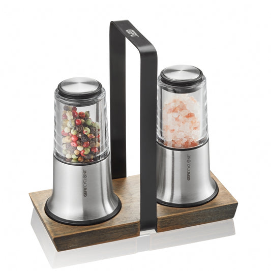 Gefu Salt And Pepper Mill Table Condiment Set X-Plosion Design In Stainless Steel