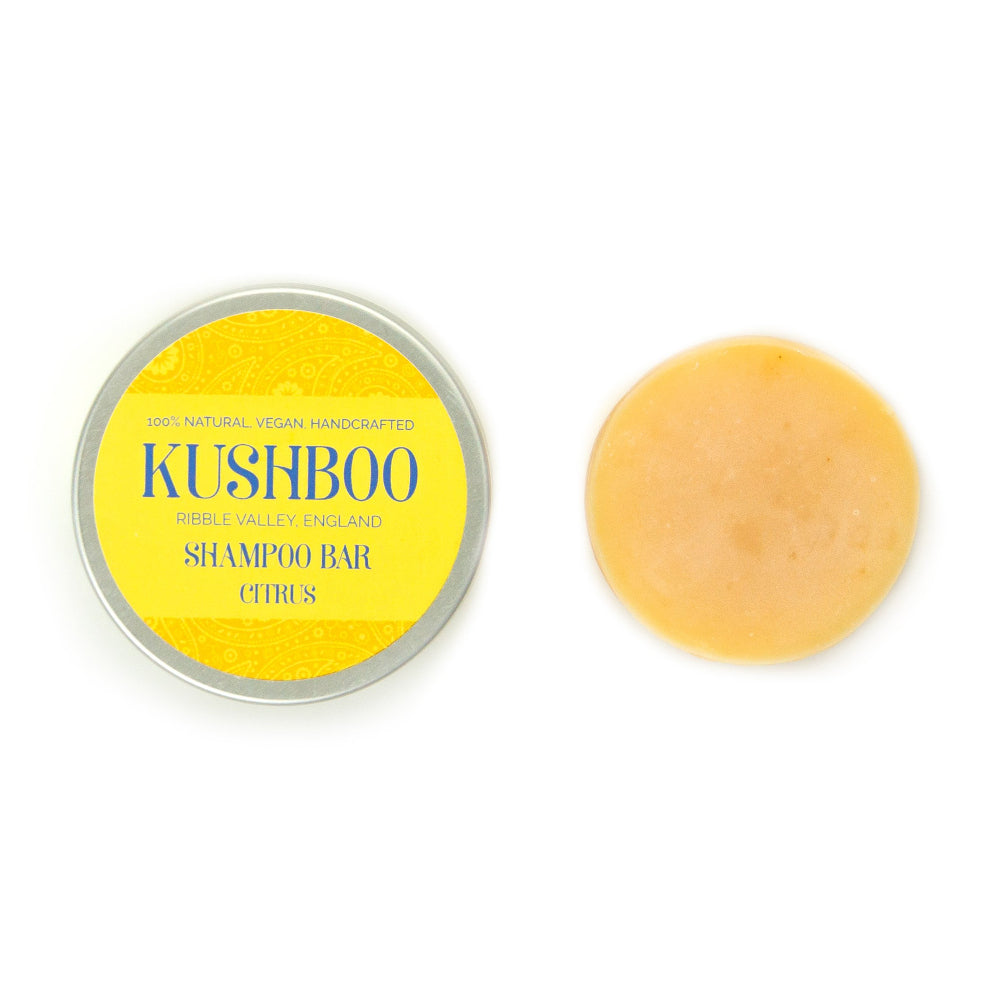 Kushboo Shampoo Bar In A Travel Tin 100% Handmade & Natural Citrus 50gr