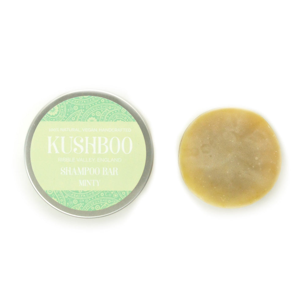 Kushboo Shampoo Bar In A Travel Tin 100% Handmade & Natural Minty 50gr