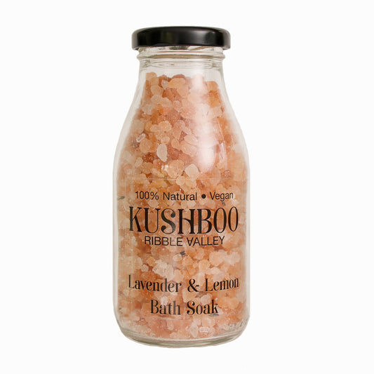 Kushboo Bath Salt Soak (300g) 100% Handmade & Natural in a Bottle Made From Pure Lavender & Lemon