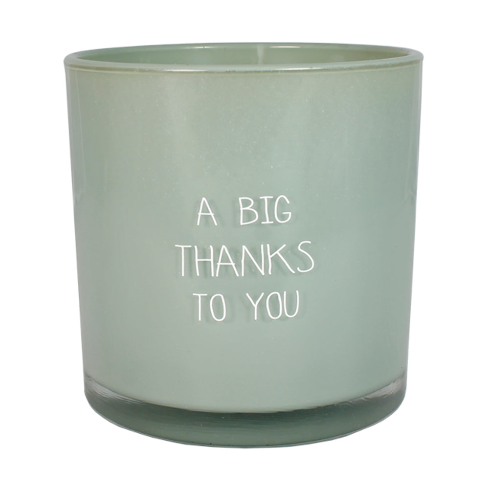 My Flame Scented Soy Candle In Glass Jar Minty Bamboo Fragrance 'A Big Thanks To You' In Green