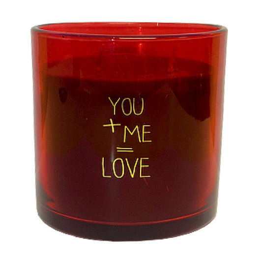 My Flame Scented Soy Candle In Glass Jar Unconditional Fragrance 'You + Me = Love' In Red 