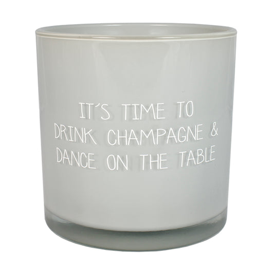 My Flame Scented Soy Candle In Glass Jar Ambers Secret Fragrance 'Drink Champagne & Dance On The Table' In Light Grey