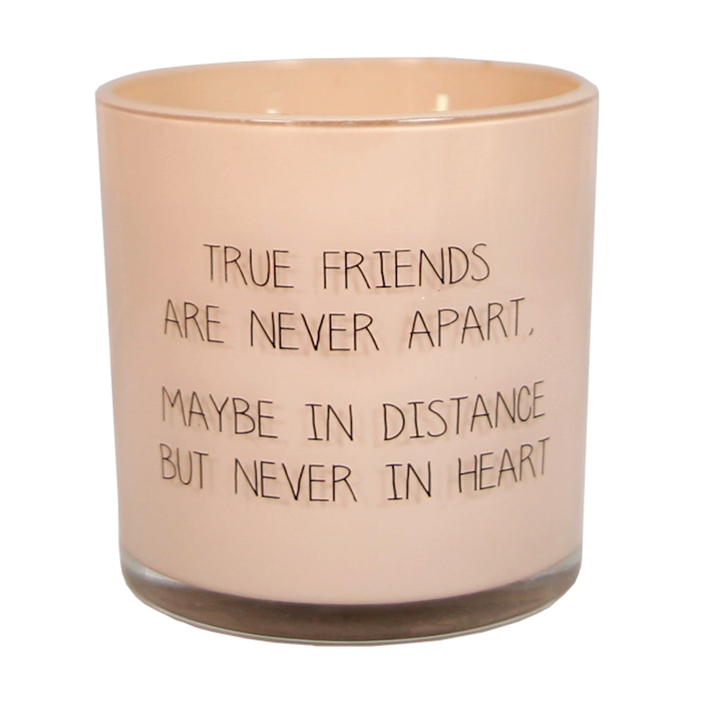 My Flame Scented Soy Candle In Glass Jar Green Tea Time Fragrance 'True Friends Are Never Apart ' In Pink