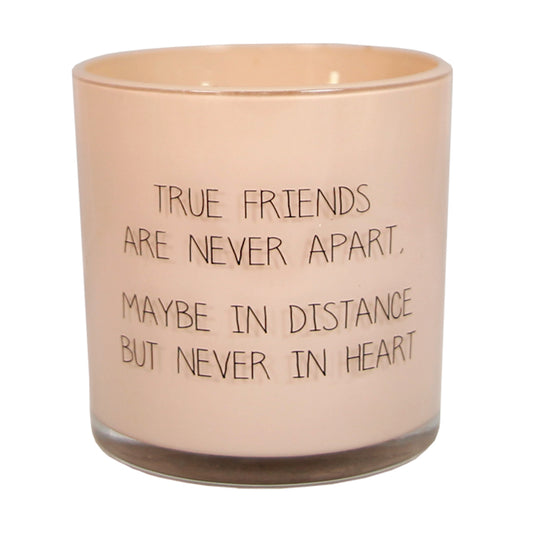 My Flame Scented Soy Candle In Glass Jar Green Tea Time Fragrance 'True Friends Are Never Apart ' In Pink