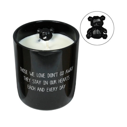 My Flame Scented Soy Candle In Glass Jar With Bear Warm Cashmere Fragrance 'Those We Love Stay In Our Hearts' In Black