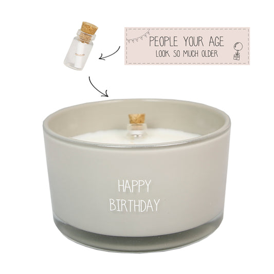 My Flame Scented Soy Candle In Glass Jar With Message Bottle Figs Delight Fragrance 'Happy Birthday' In Sand