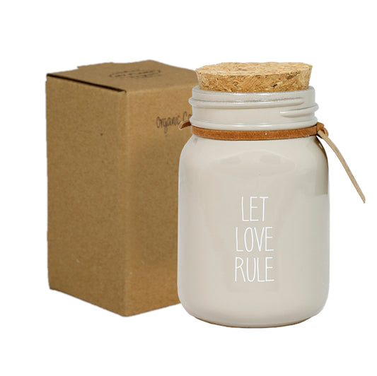 My Flame Scented Soy Candle In Glass Jar Figs Delight Fragrance 'Let Love Rule' In Sand