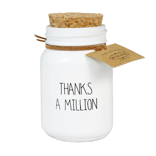 My Flame Scented Soy Candle In Glass Jar Fresh Cotton Fragrance 'Thanks A Million' In White