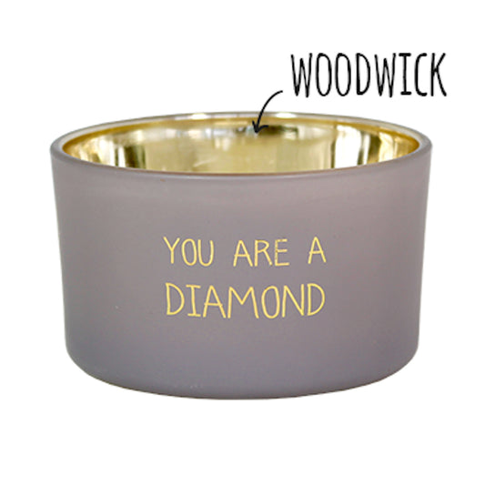 My Flame Scented Soy Candle In Glass Jar With Wooden Wick Ambers Secret Fragrance 'You Are A Diamond' In Matt Light Grey