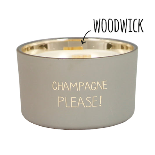 My Flame Scented Soy Candle In Glass Jar With Wooden Wick Figs Delight Fragrance 'Champagne Please!' In Matt Sand