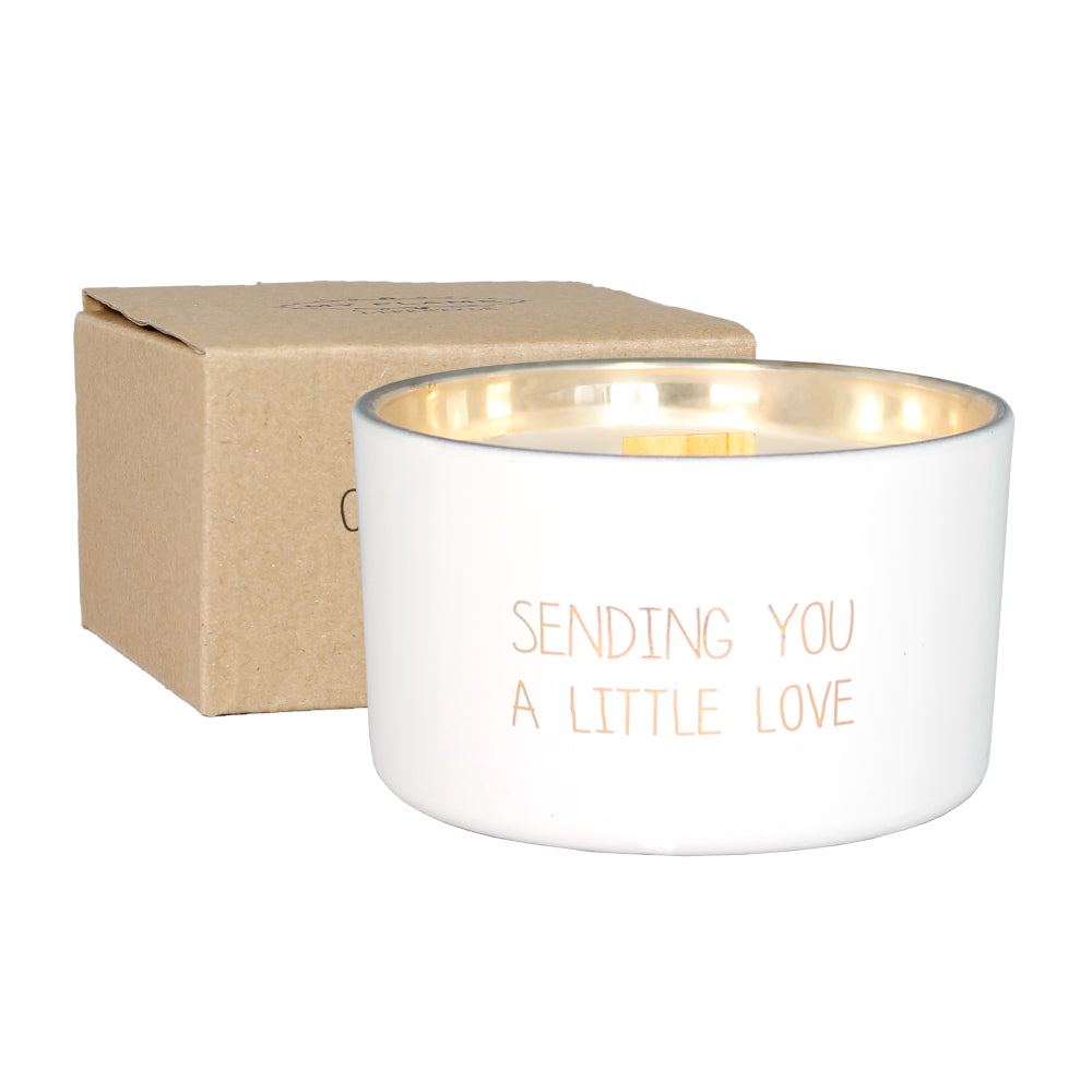 My Flame Scented Soy Candle In Glass Jar With Wooden Wick Fresh Cotton Fragrance 'Sending You A Little Love' In Matt White