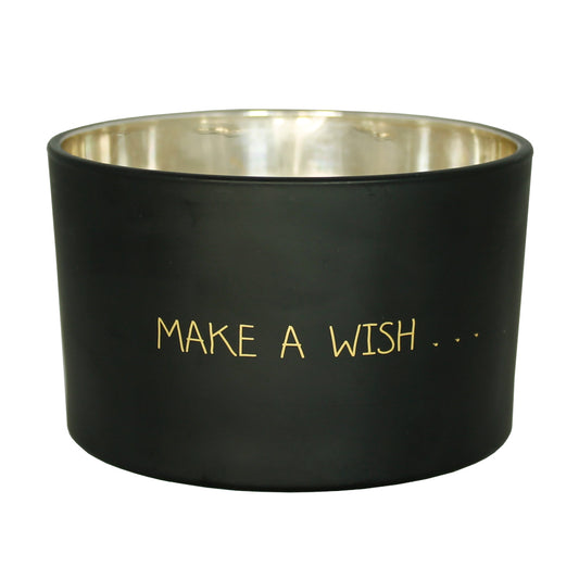 My Flame Scented Soy Candle In Glass Jar Warm Cashmere Fragrance 'Make A WishÂ' In Matt Black