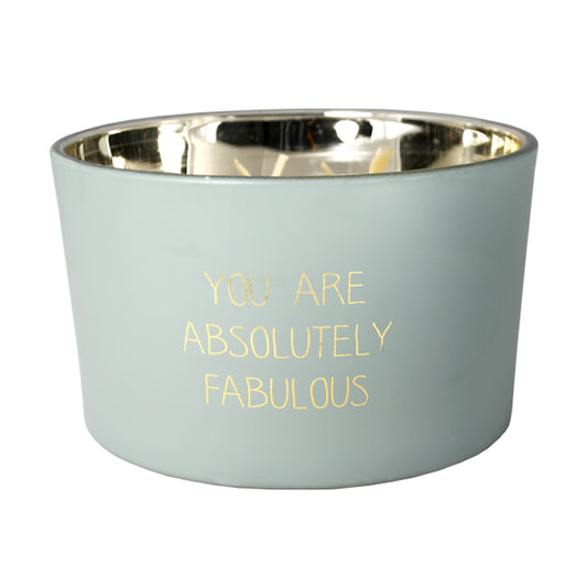 My Flame Scented Soy Candle In Glass Jar Minty Bamboo Fragrance 'You Are Absolutely Fabulous ' In Matt Green