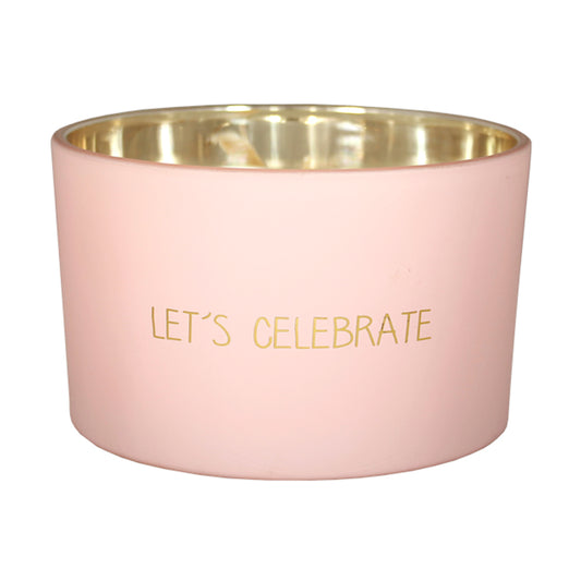 My Flame Scented Soy Candle In Glass Jar Green Tea Time Fragrance 'Lets Celebrate' In Matt Pink