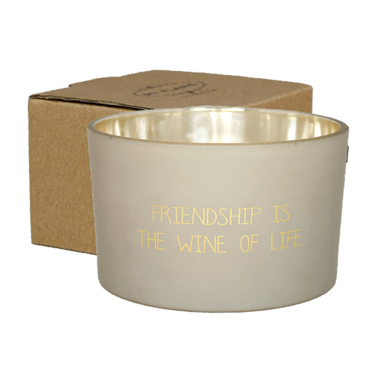 My Flame Scented Soy Candle In Glass Jar Figs Delight Fragrance 'Friendship Is The Wine Of Life' In Matt Sand