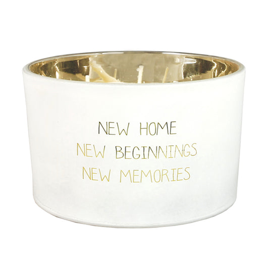 My Flame Scented Soy Candle In Glass Jar Fresh Cotton Fragrance 'New Home, New Beginnings, New Memories' In Matt White