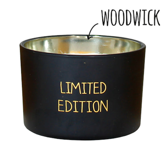 My Flame Scented Soy Candle In Glass Jar With Wooden Wick Warm Cashmere Fragrance 'Limited Edition' In Matt Black