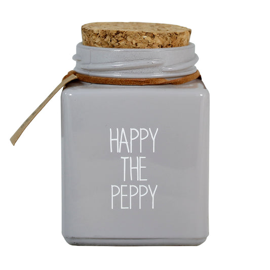 My Flame Scented Soy Candle In Glass Jar Ambers Secret Fragrance 'Happy The Peppy' In Grey