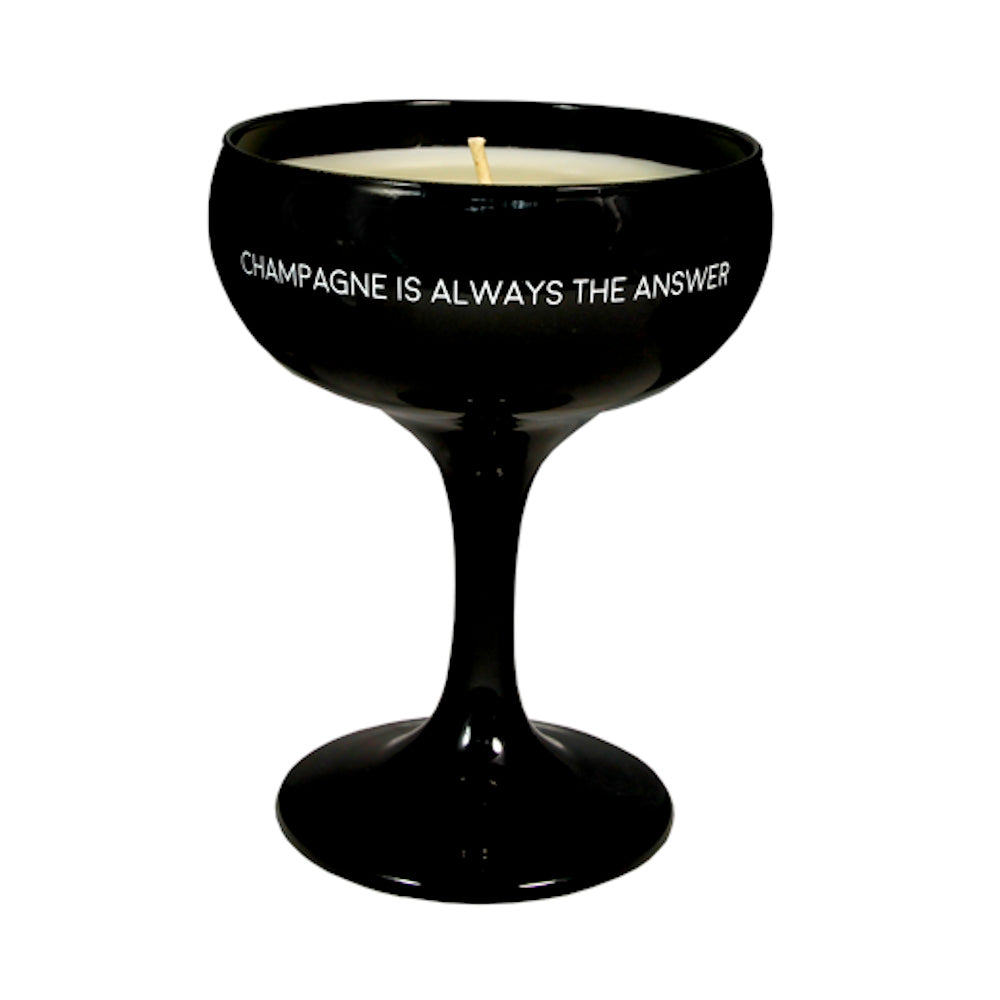 My Flame Scented Soy Candle In Wine Glass Warm Cashmere Fragrance 'Champagne Is Always The Answer' In Black