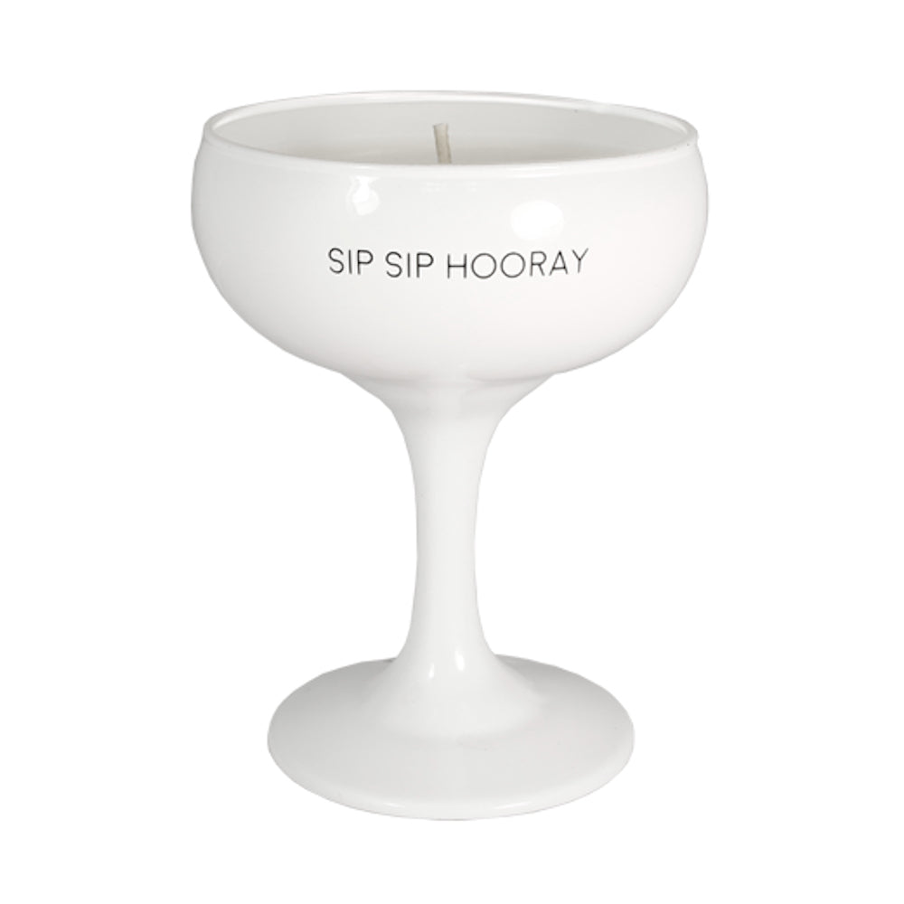My Flame Scented Soy Candle In Wine Glass Fresh Cotton Fragrance 'Sip Sip Hooray' In White