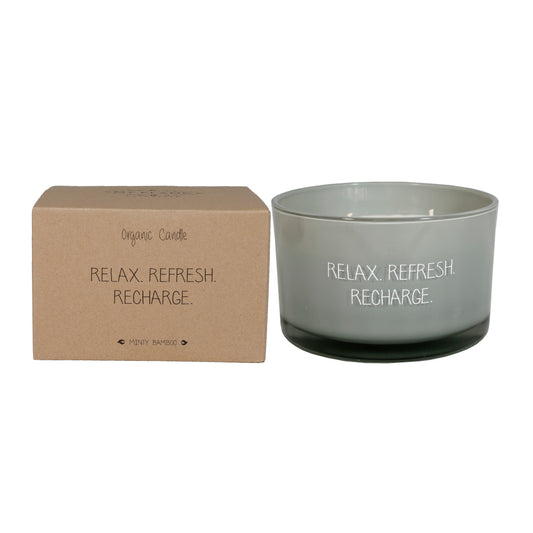 My Flame Scented Soy Candle In Glass Jar Minty Bamboo Fragrance 'Relax. Refresh. Recharge.' In Green