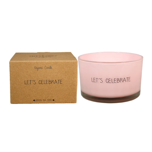 My Flame Scented Soy Candle In Glass Jar Green Tea Time Fragrance 'Lets Celebrate' In Pink