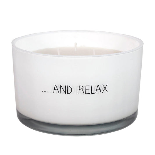 My Flame Scented Soy Candle In Glass Jar Fresh Cotton Fragrance 'And Relax' In White