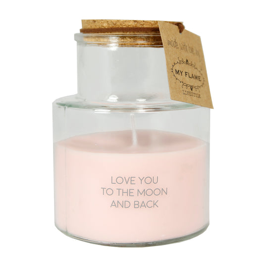 My Flame Outdoor Scented Soy Candle Bella Citronella Fragrance 'Love You To The Moon And Back' In Pink