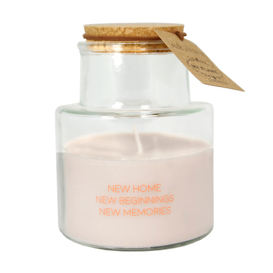 My Flame Outdoor Scented Soy Candle Bella Citronella Fragrance 'New Home New Beginnings New Memories' In Sand