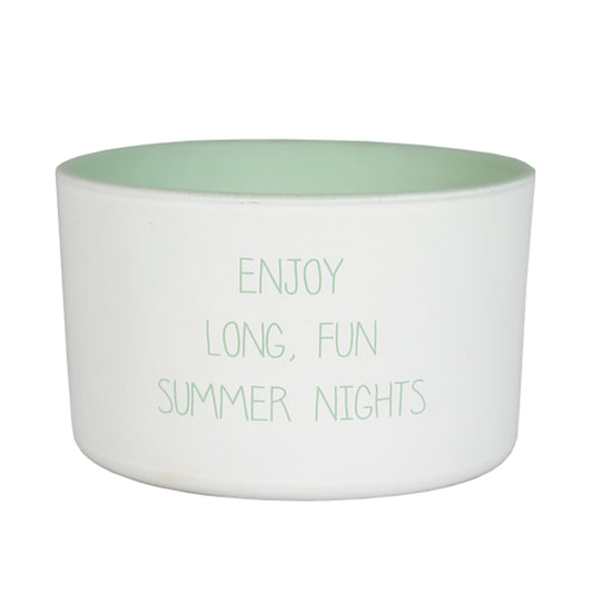 My Flame Outdoor Scented Soy Candle Bella Citronella Fragrance 'Enjoy Long, Fun Summer Nights' In White