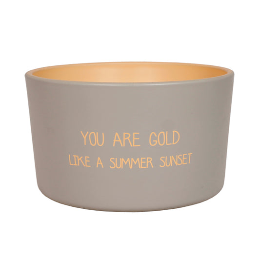 My Flame Outdoor Scented Soy Candle Bella Citronella Fragrance 'You Are Gold, Like A Summer Sunset' In Sand