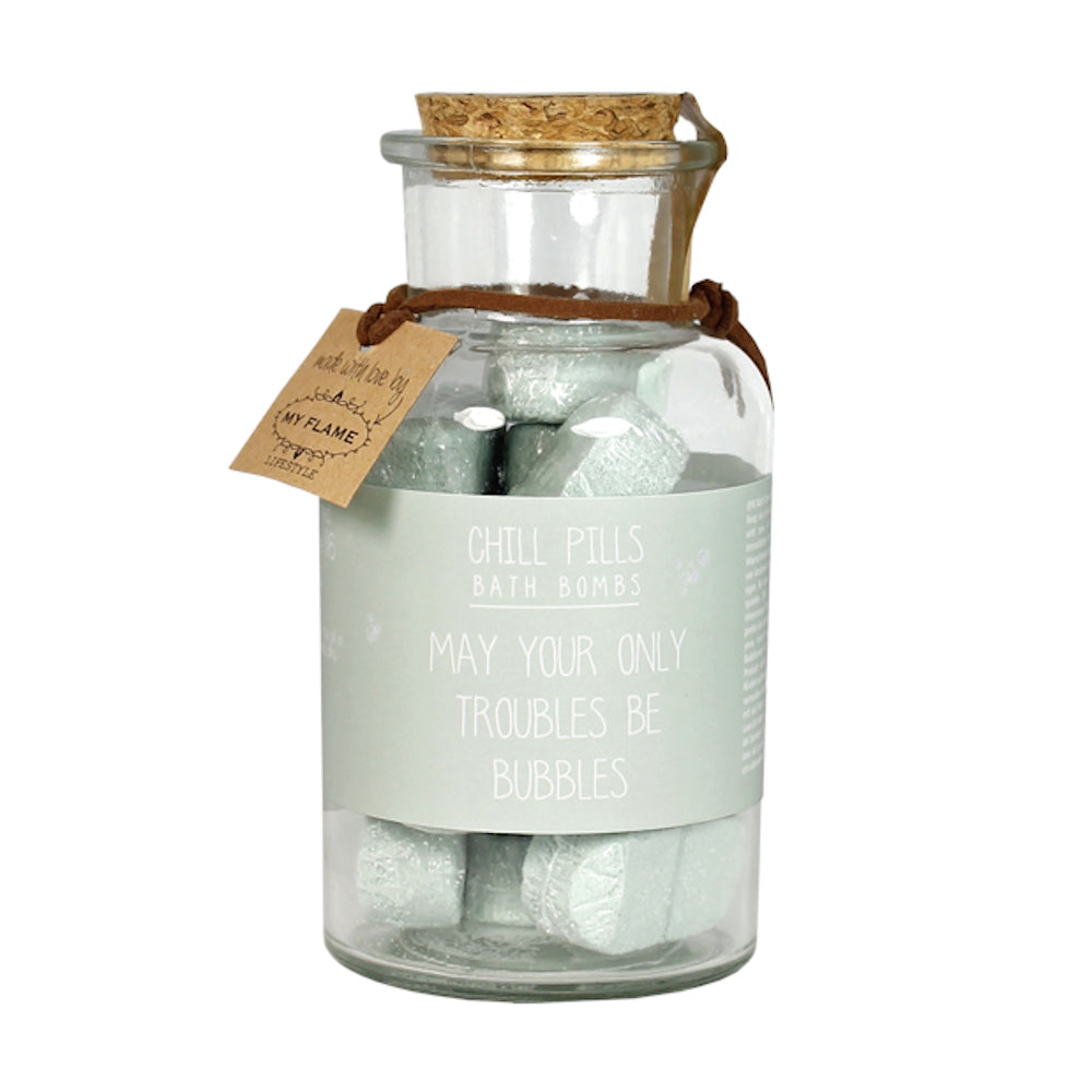 My Flame Bath Bombs In A Glass Jar Minty Bamboo Fragrance 'May Your Only Troubles Be Bubbles' In Green