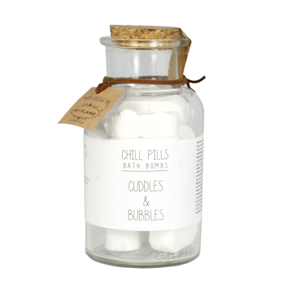 My Flame Bath Bombs In A Glass Jar Fresh Cotton Fragrance 'Cuddles & Bubbles' In White