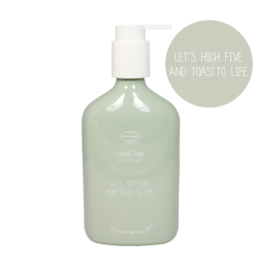 My Flame Hand Soap In A Glass Bottle Minty Bamboo Fragrance 'Lets High Five And Toast To Life' In Green