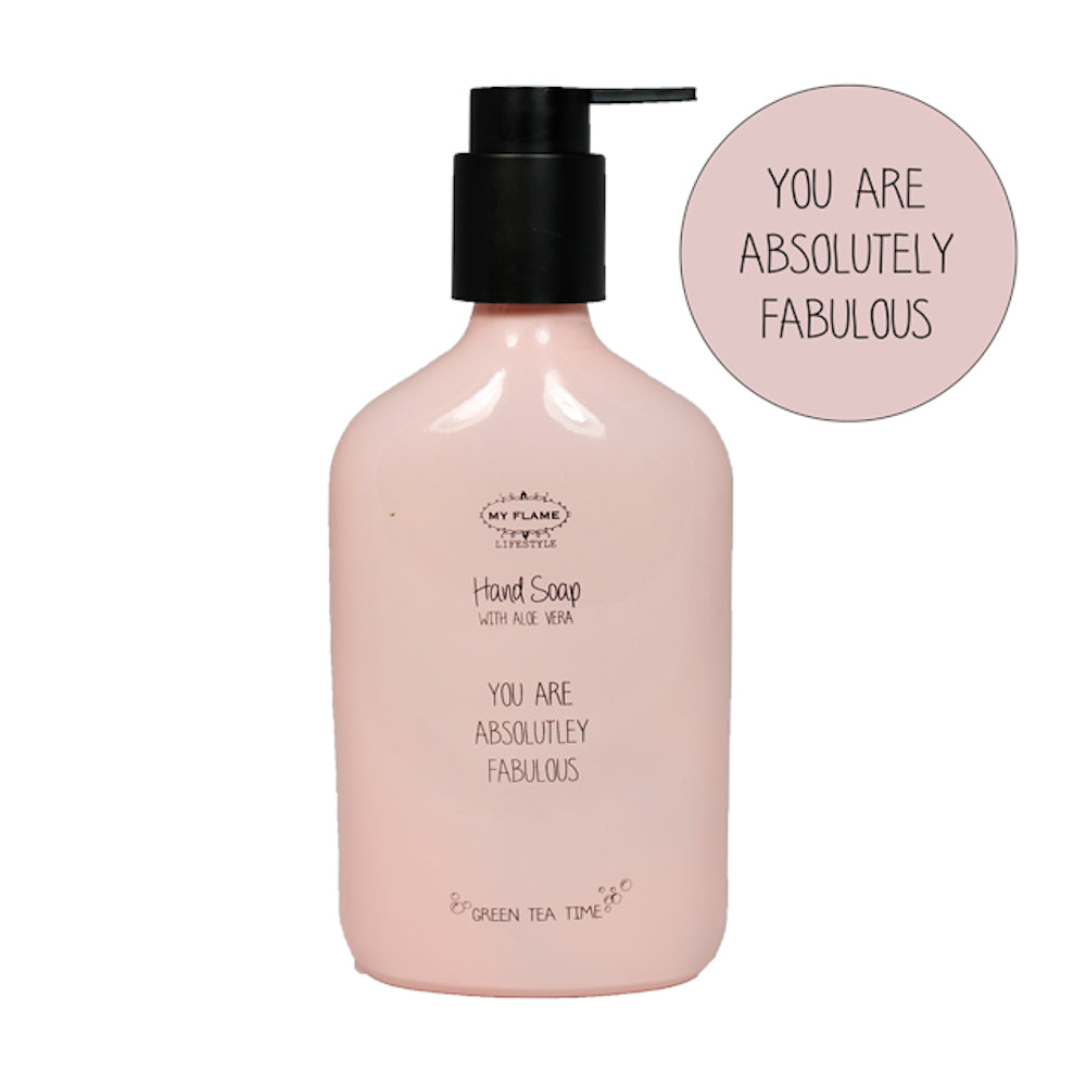 My Flame Hand Soap In A Glass Bottle Green Tea Time Fragrance 'You Are Absolutely Fabulous' In Pink