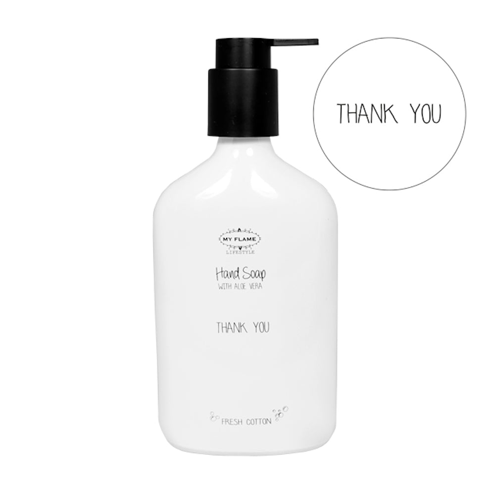 My Flame Hand Soap In A Glass Bottle Fresh Cotton Fragrance 'Thank You' In White