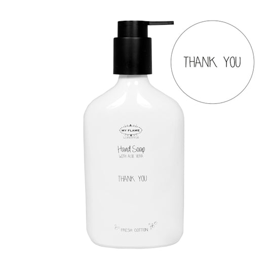 My Flame Hand Soap In A Glass Bottle Fresh Cotton Fragrance 'Thank You' In White