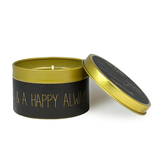 My Flame Scented Soy Candle In Gold Tin Warm Cashmere Fragrance 'Merry Everything & A Happy Always' In Black